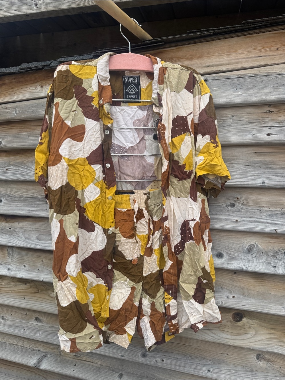 Patchwork Multicolor Button-Up Shirt and Shorts Set
